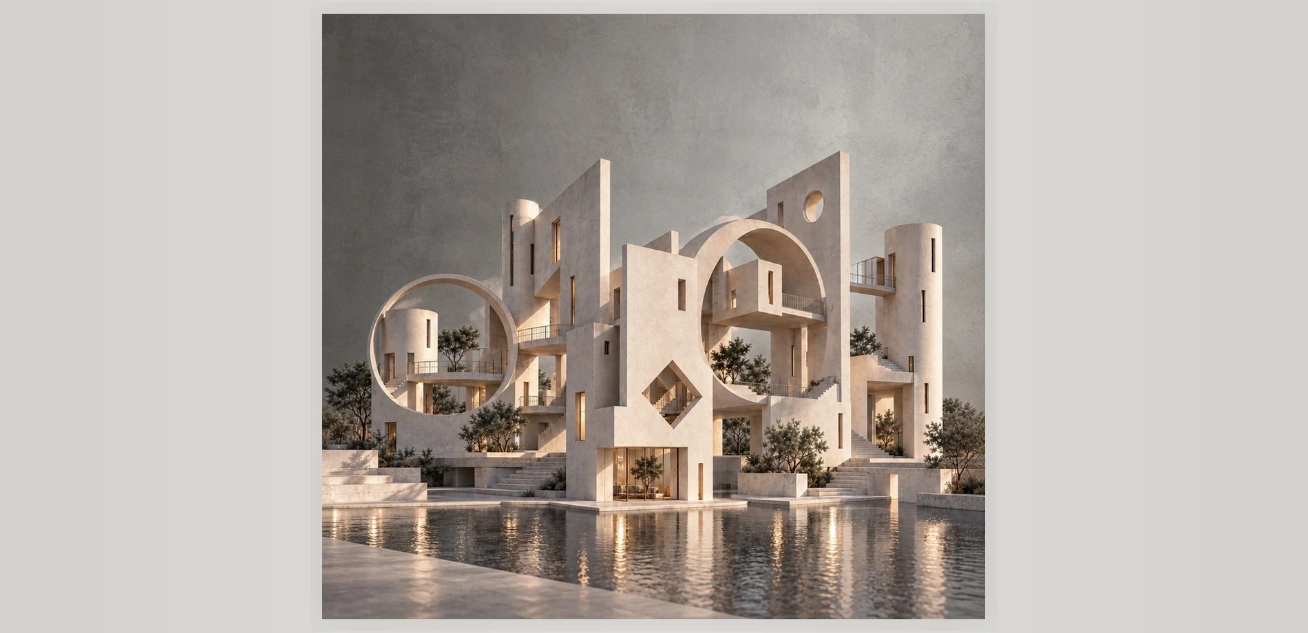 Architectural concept of a spatial complex of arches and courtyards